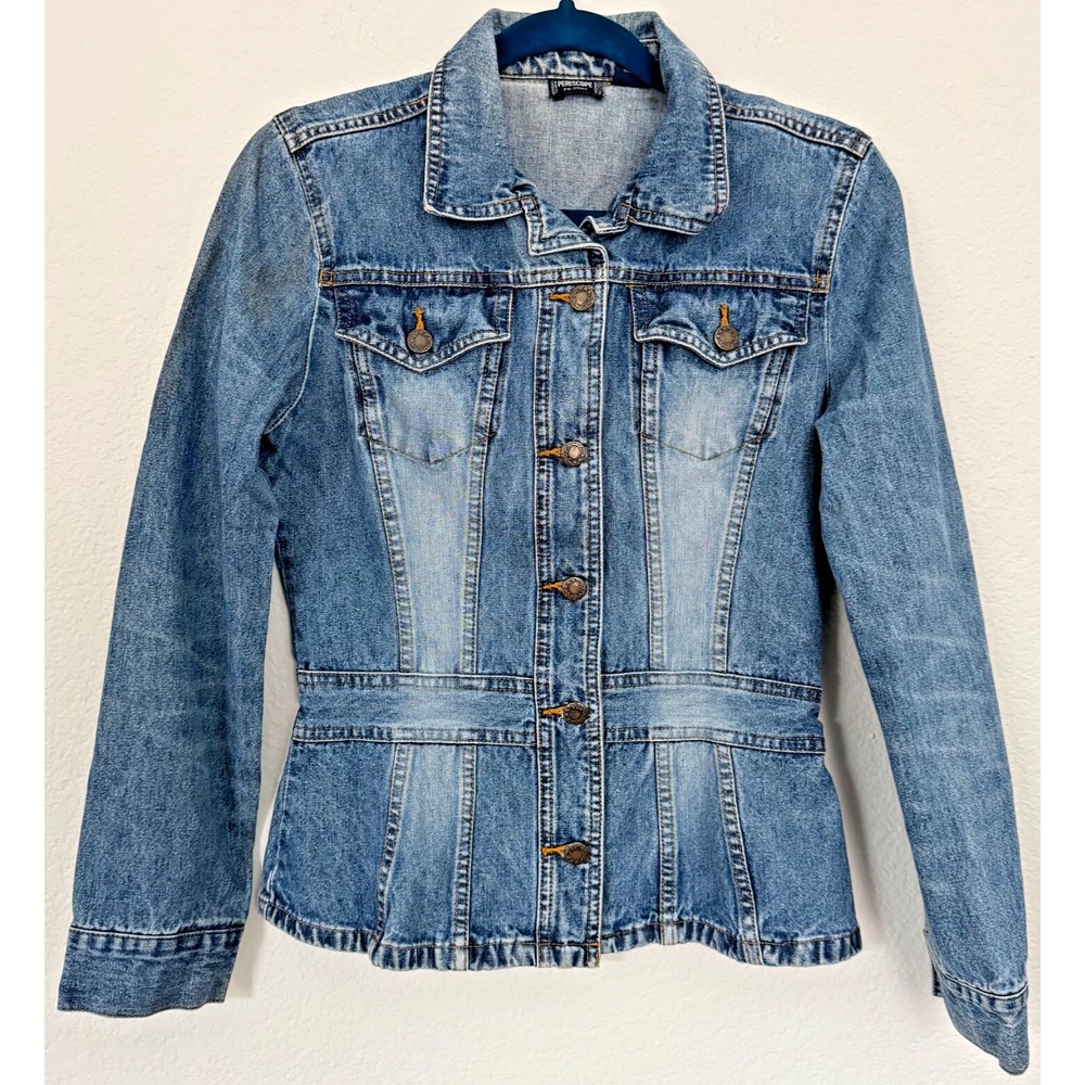 Periscope‎ Jean Jacket Women Size Small Blue Denim Fitted Waist